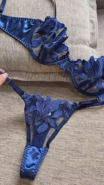 Embroidery Lingerie Set Women 2-Piece Bra + Panty Underwire Set