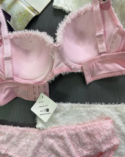 Cute Fur Plush🧸Paded Push-up Bra Panty Set