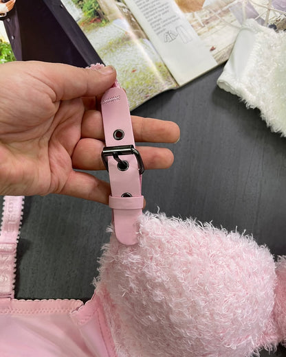 Cute Fur Plush🧸Paded Push-up Bra Panty Set
