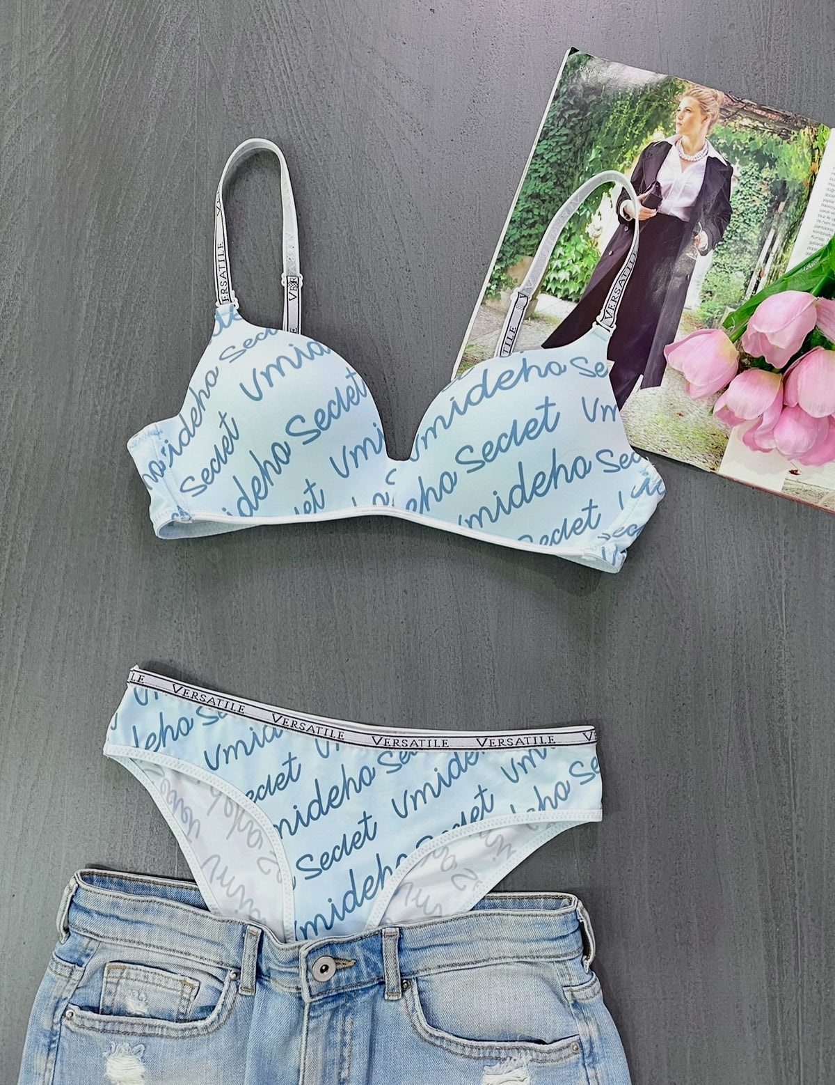 Original Gravity Defying One-Piece Letter Strap Women's Bra set