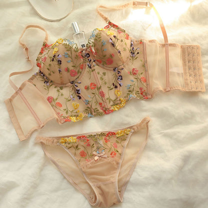 Premium French Style Embroidered Camis Set Paded Push-up