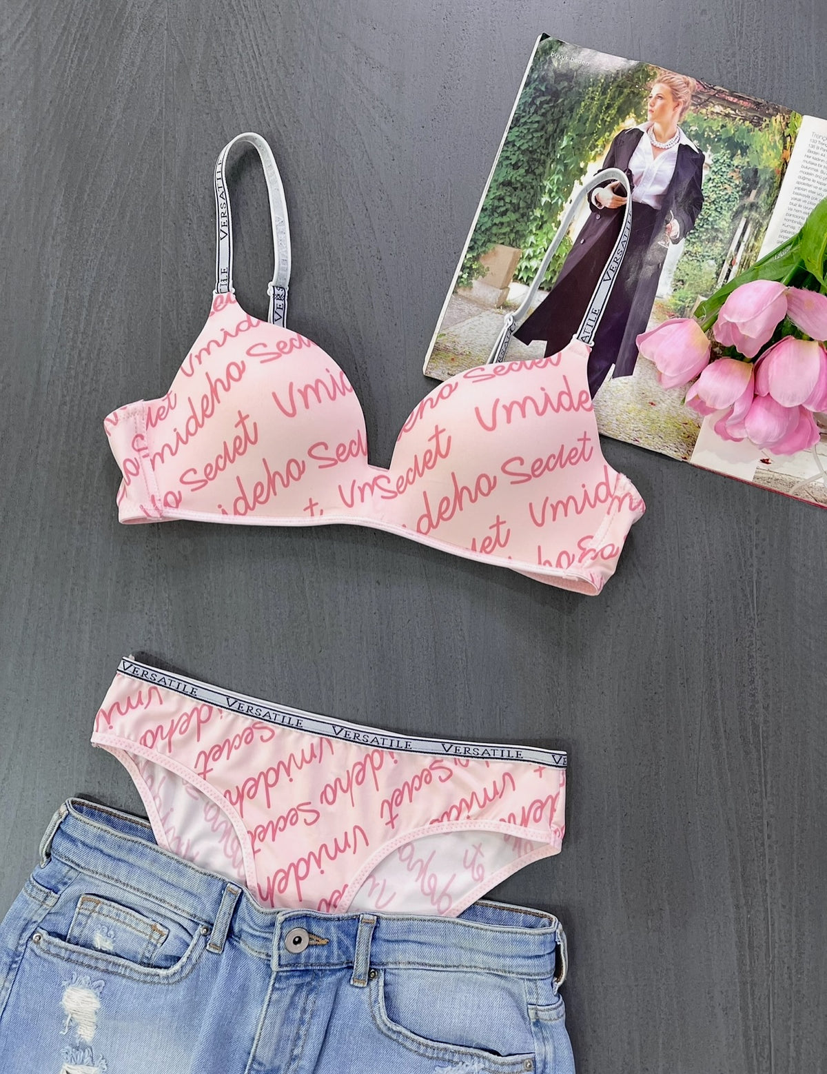Original Gravity Defying One-Piece Letter Strap Women's Bra set