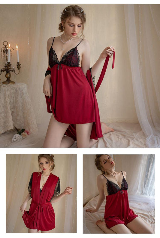 Pure Silk Fabric imported 3piece Nightwear