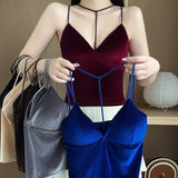 Ladies imported High Push-Up Velvet Tank Top Front Neck Style