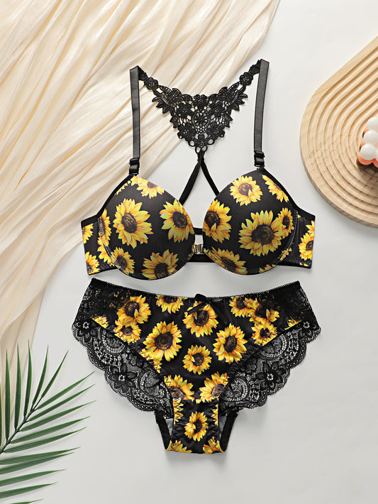 Floral Sun flower printed Bra set
