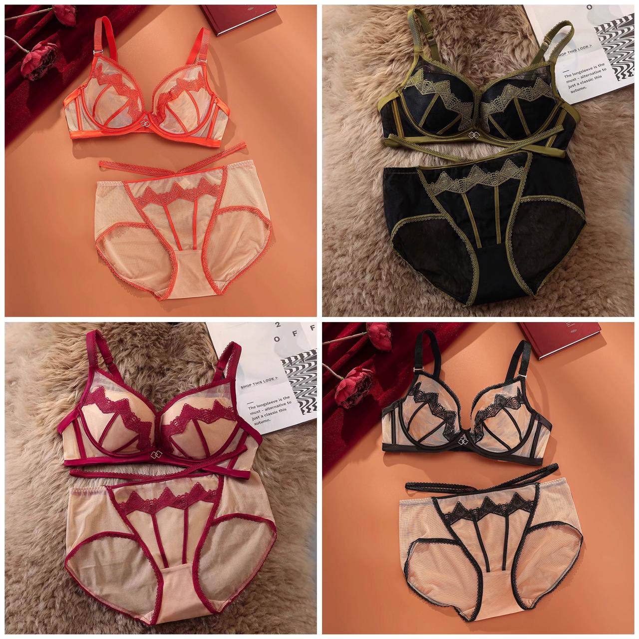 Fancy Embroidered Paded Push-up Bra set