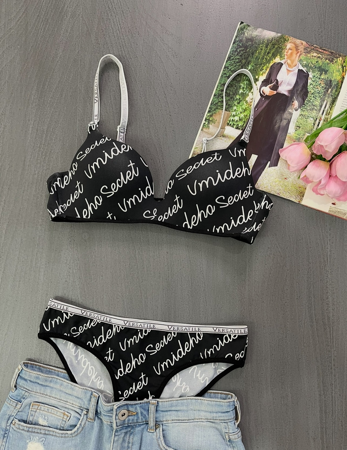 Original Gravity Defying One-Piece Letter Strap Women's Bra set