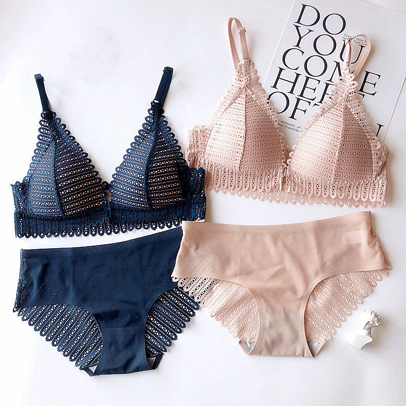 Front open French Triangle Cup light Paded Push-up Bra Set