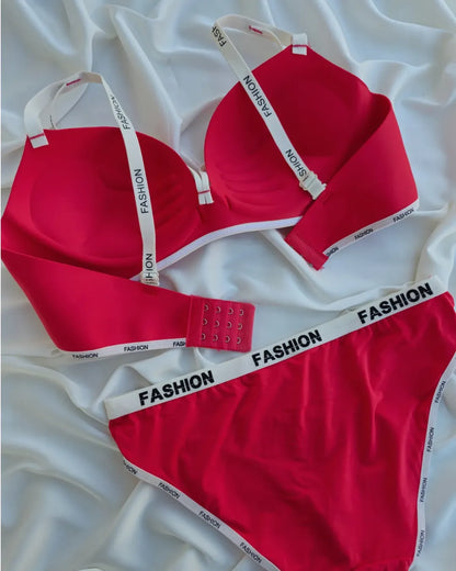 Front Cross Neck Paded Push-up Bra Underwear Set Fashion Straps Printed