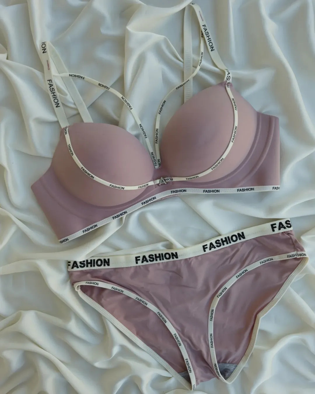 Front Cross Neck Paded Push-up Bra Underwear Set Fashion Straps Printed