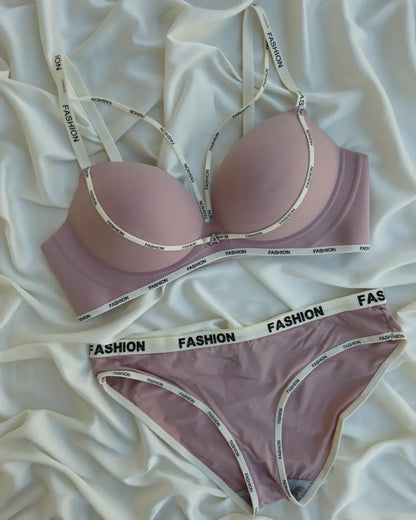 Front Cross Neck Paded Push-up Bra Underwear Set Fashion Straps Printed
