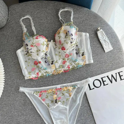 Premium French Style Embroidered Camis Set Paded Push-up