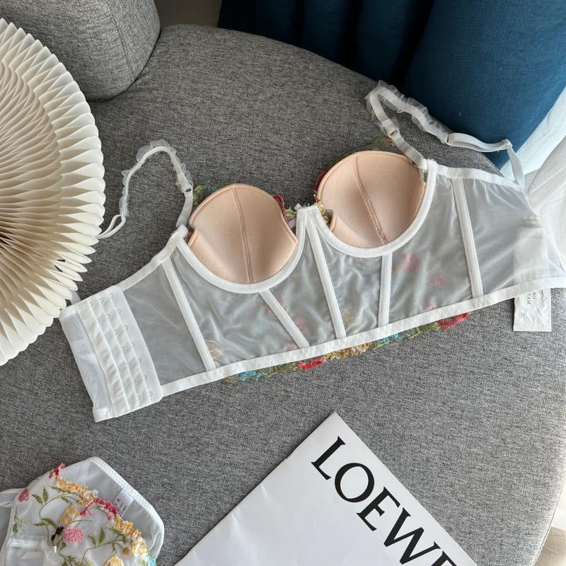 Premium French Style Embroidered Camis Set Paded Push-up