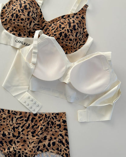 Women's Bra Leopard Print Milk Leather Women's Bra Set