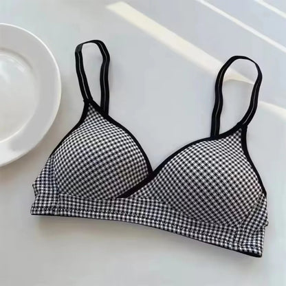 T-shirt Seamless Wireless Push Up Top Bra Breathable Plaid Cute Bralette