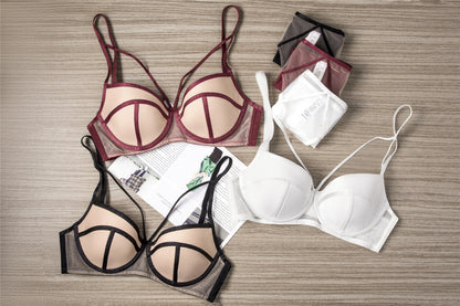 Sexy Bra Set Women's Lace Hollow out Strap Tie Underwire Non Paded