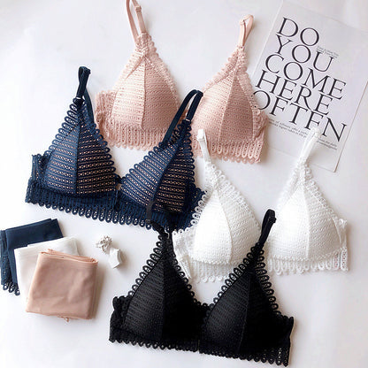 Front open French Triangle Cup light Paded Push-up Bra Set