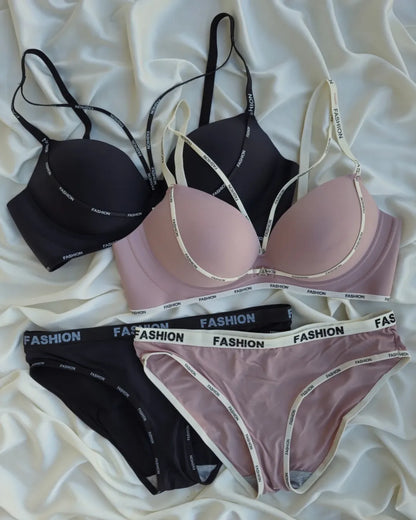 Front Cross Neck Paded Push-up Bra Underwear Set Fashion Straps Printed