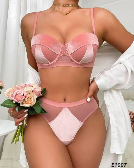 Velvet Half Cup Bra Set Women's with Solid Underwear Female