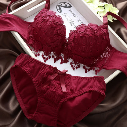 Amour Heart Embroidered Double Padded Push-Up Bra Set