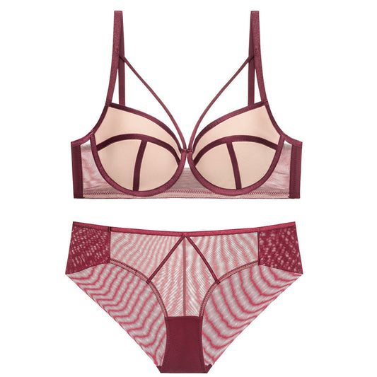 Sexy Bra Set Women's Lace Hollow out Strap Tie Underwire Non Paded