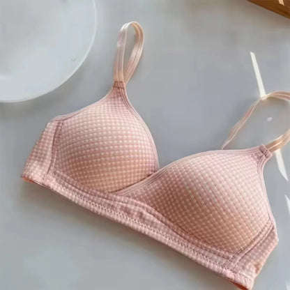 T-shirt Seamless Wireless Push Up Top Bra Breathable Plaid Cute Bralette