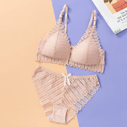 Front open French Triangle Cup light Paded Push-up Bra Set