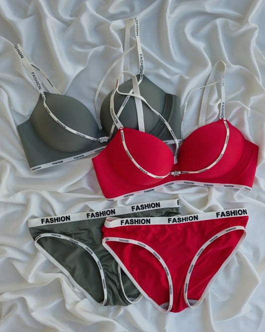 Front Cross Neck Paded Push-up Bra Underwear Set Fashion Straps Printed