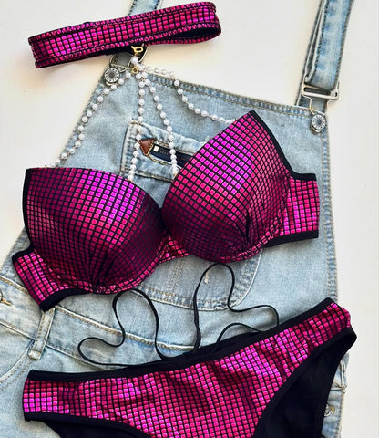 Radiant Disco-Inspired Beaded Bra Set