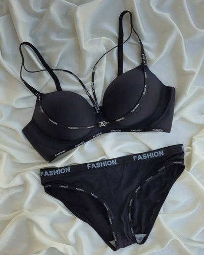 Front Cross Neck Paded Push-up Bra Underwear Set Fashion Straps Printed
