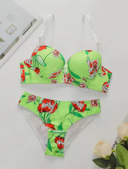 High-quality Multi-color Bra set  Beautiful Print Push Up Bra Beach party bikini