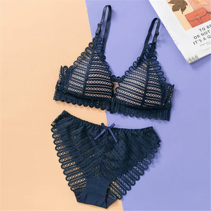 Front open French Triangle Cup light Paded Push-up Bra Set