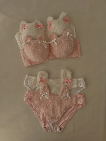 🎀 Pearl Bow Plush Set Fluffy Comfort