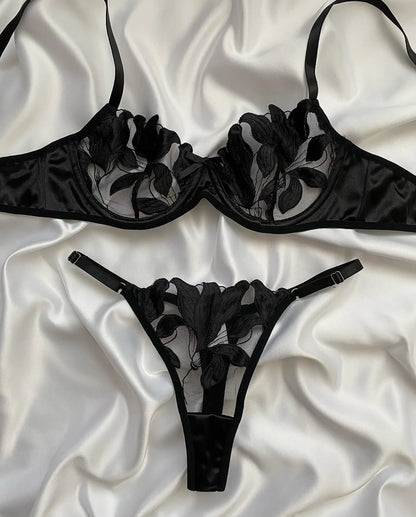 Embroidery Lingerie Set Women 2-Piece Bra + Panty Underwire Set