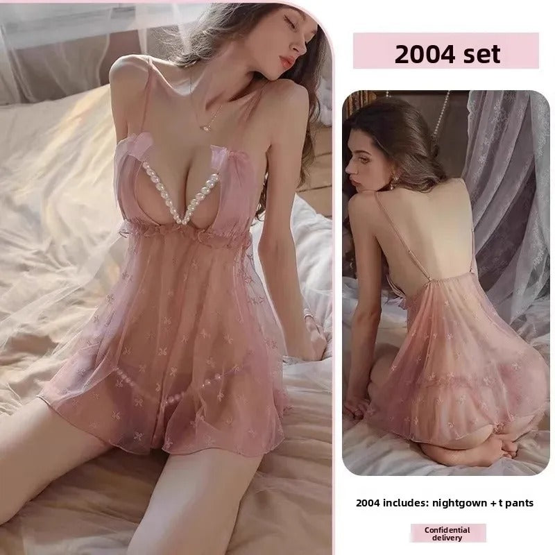 Elegant Lace Ice Silk Nightgown Princess Style