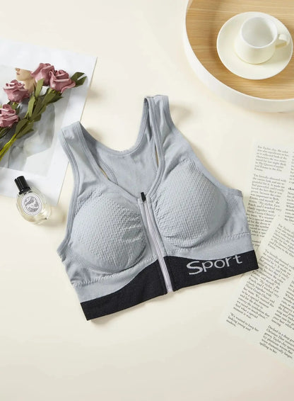 Front Zipper Cross Back Women's Bra Running Fitness