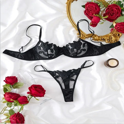 Embroidery Lingerie Set Women 2-Piece Bra + Panty Underwire Set
