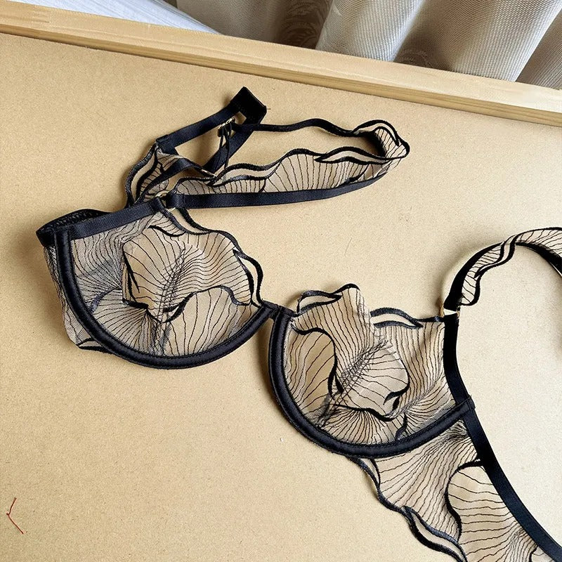 Elegant Flower Lace Lingerie Set Non Padded Wired bra – Soft Mesh Floral