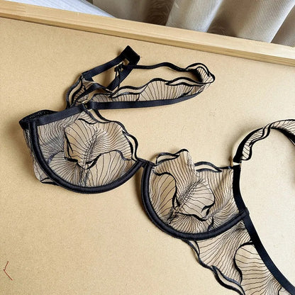 Elegant Flower Lace Lingerie Set Non Padded Wired bra – Soft Mesh Floral