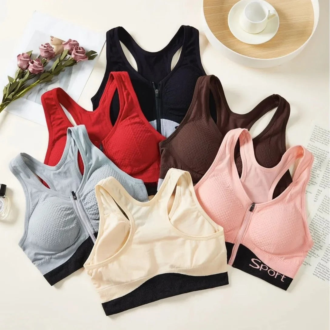 Front Zipper Cross Back Women's Bra Running Fitness
