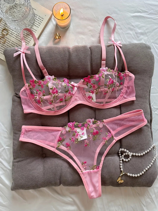Non-Padded wired Panty Set – Blossom Charm Embroidered