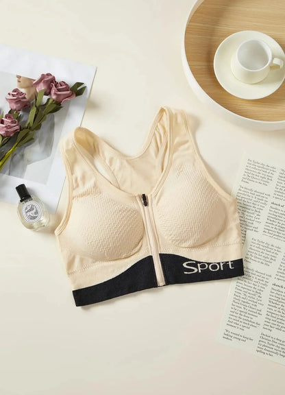 Front Zipper Cross Back Women's Bra Running Fitness
