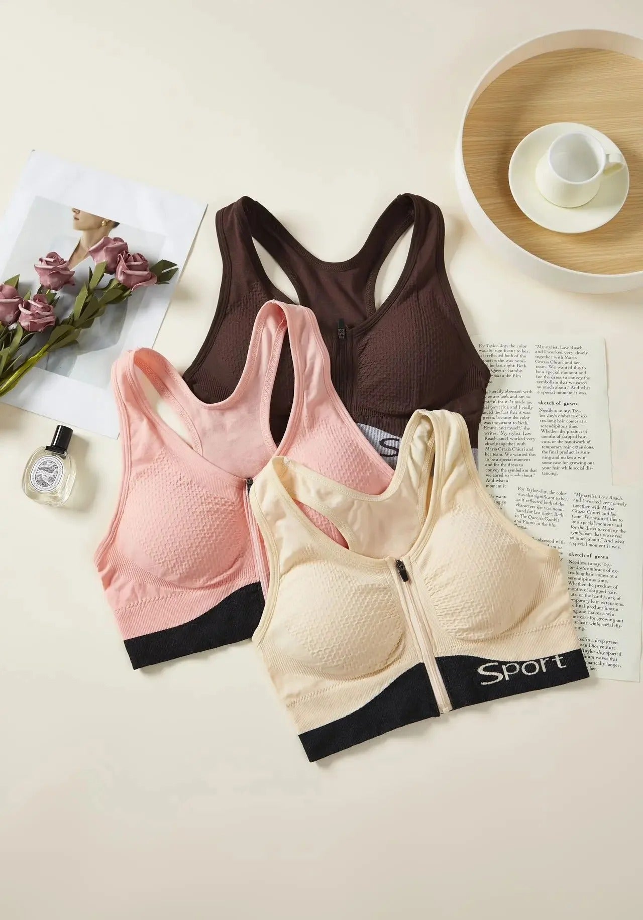 Front Zipper Cross Back Women's Bra Running Fitness