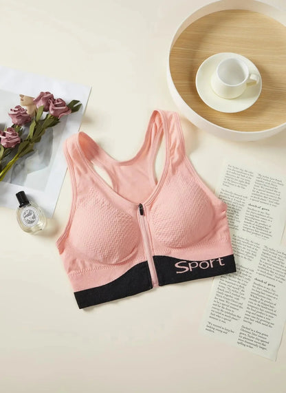 Front Zipper Cross Back Women's Bra Running Fitness