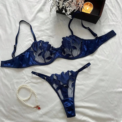 Embroidery Lingerie Set Women 2-Piece Bra + Panty Underwire Set