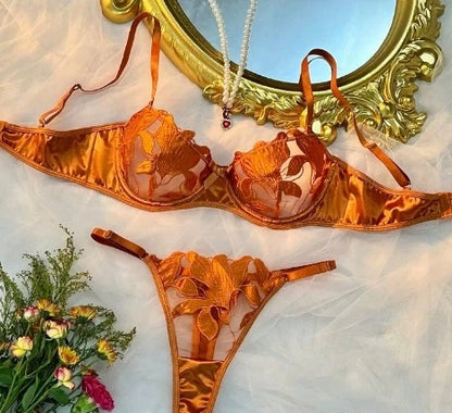 Embroidery Lingerie Set Women 2-Piece Bra + Panty Underwire Set