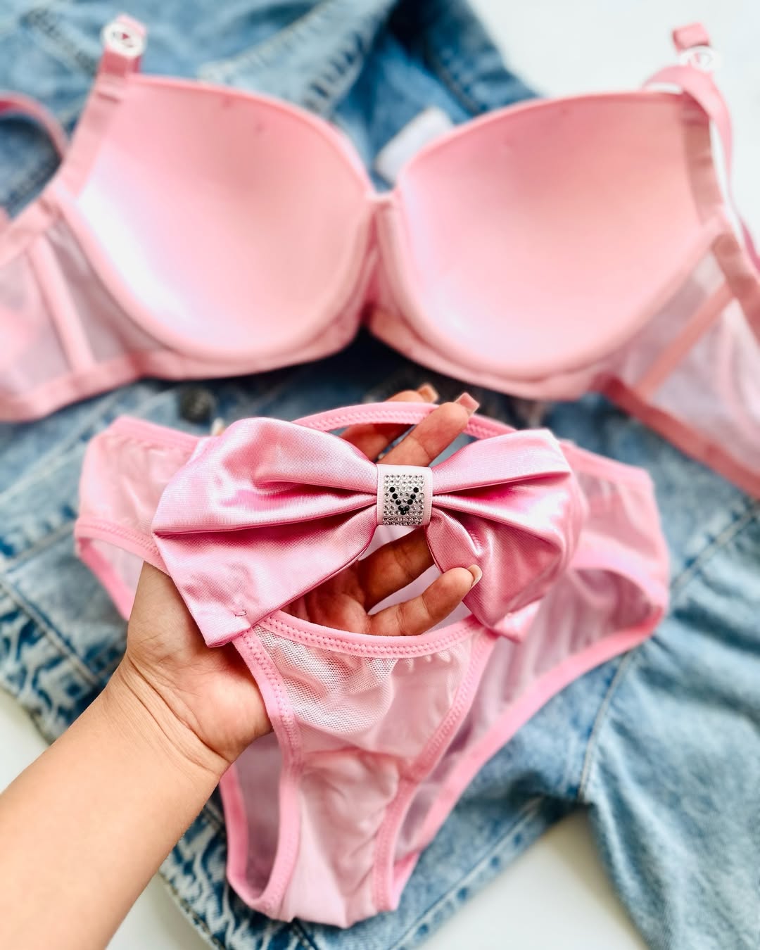 Sweet Bow Style Blush Elegance Bra set